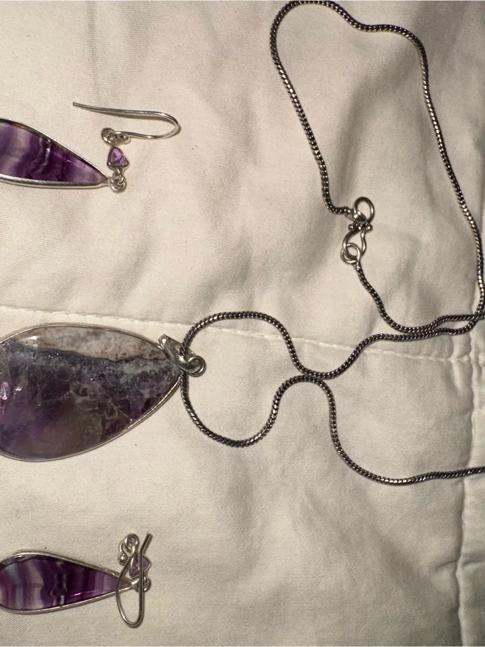 Amethyst Teardrop Pendant Necklace and Earrings Set - Purple Gemstone